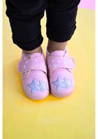 Resim Pembe Yıldızlı Kız Çocuk Cırt Cırtlı Panduf-f-727 Pembe 