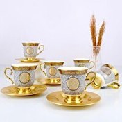 Resim Acar Porselen Magnus 6 Kişilik Kahve Fincan Takımı Gold Yaldızlı Desen-2 - KOH-05014 