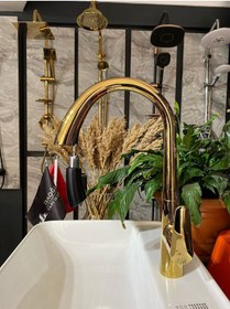 Resim İsaoğlu Yapı Parlak Gold Gizli Spiralli Mutfak Bataryası Altın Spiralli Evye Bataryası Oynar Başlıklı Musluk Gold 