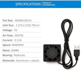 Resim PANO-MOUNTS 40mm Mini USB Radyatör Fanı Sessiz ve Verimli 4010 Fan Dahil 10mm Alüminyum Isı Emici ve Termal Ped Grafik Kartları Yönlendirici HDD 3D Yazıcı 