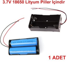 Resim İkili 2 li 18650 Pil Yuvası Kablolu Tutucu 7.4V Pil Şarj Kutusu 