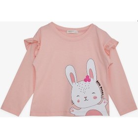 Resim Breeze Kız Çocuk Uzun Kollu Tişört Sevimli Tavşancık Baskılı Omuzu Fırfırlı 1-4 Yaş, Pembe-pembe Pembe 