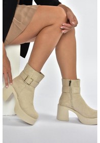 Resim Fox Shoes V726446602 Bej Süet Kalın Topuklu Kadın Bot Bej-süet 