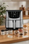 Resim RİVO HOME DECOR Arow Favor 5.5 Litre Inox Airfryer Yağsız Fritöz 1700W Dokunmatik Led Ekranlı HEDİYELİ 