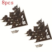 Resim 8 adet Vintage Tarzı Ahşap Köşe Süslemesi, Çivilerle Metal Kitap Köşe Koruyucuları İçerir, Masa, Masa, Mücevher Kutuları, Ahşap Sandıklar ve Mobilya Donanımı için Uygun - Boyutlar 5.89 cm x 5.89 cm. 