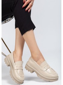 Resim 746-759 Bej Yanki Yüksek Tabanlı Loafer Ayakkabı Bej - Siyah 