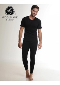 Resim Hasyün Erkek %61 Siyah Yün Kısa Kollu Fanila Atlet Ve Uzun Don İçlik Takım 4000/4001- 1 Set Siyah 