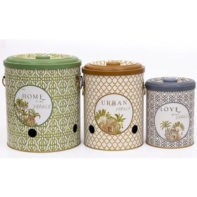 Resim 3'lü Metal Sebze Kovası Seti, Patates, Soğan ve Sarımsaklık, Şık ve Pratik Tasarım 