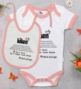 Resim Bitmeyen Kartuş Bk Kids Babam Tasarımlı Pembe Bebek Body Zıbın ve Mama Önlüğü Hediye Seti-1 