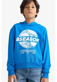 Resim Defacto Kapüşonlu Baskılı Saks Erkek Çocuk Sweatshirt F2845a8/be59 Saks 
