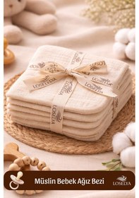 Resim %100 Pamuk Yumuşacık Müslin Bebek Ağız Mendili Yüz Sırt Silme Bezi 8 Adet Ekru 24x24 Cm Ekru-8li 