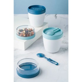 Resim 2'li Set Taşınabilir Kaşıklı Yoğurt Kabı - 700 ml Pratik Yemek Saklama ve Müsli Kabı 7176461 
