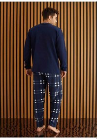 Resim Pijamoni Erkek Düğme Yaka Kışlık Polar Pijama Takımı 6100/13 - 1 Adet Lacivert 