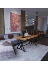 Resim Reyyan Orta Sehpa Siyah Metal Ayak Tekerlekli Barok Ceviz 