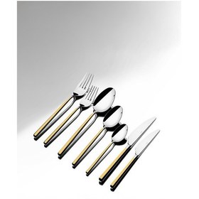 Resim Gloria Altın Sade 12 Kişilik 84 Parça Deri Kutulu Çatal Kaşık Bıçak Takımı Altın 