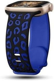 Resim Watch 6 7 8 9 10 Se Ultra Uyumlu 44-45-46-49mm Leopar Desenli Yumuşak Silikon Kordon Siyah-Mavi 