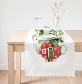 Resim RealHomes Şirin Çaydanlık Vazo Tasarımlı Dijital Baskılı Modern Runner 