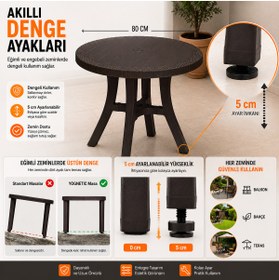 Resim YOGNETIC Rattan Desenli, Dayanıklı Yuvarlak Bahçe & Balkon Masası - 80 CM 
