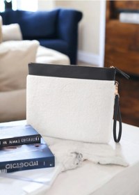 Resim The Mia Peluş Clutch Çanta Beyaz 26x33 CM Beyaz 