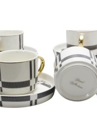 Resim Gönül Dayanıklı Porselen Desenli 6 Kişilik Fincan Takımı Gri Renk G3370 