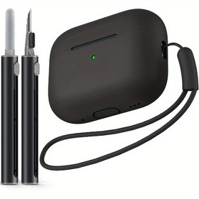 Resim Kekoa için Pro 2. Nesil Kılıfı (2022/2023) Temizleyici Seti ile, Yumuşak Silikon Koruyucu Kılıf Apple AirPod Pro 2. Nesil Kadın Erkekler için Kapak, Boyun Askılı Pro Kılıf-Siyah 