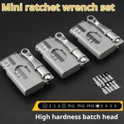 Resim 1 Set Mini Ratchet Anahtarı ile 10 Hassas Bit, Yüksek Sertlik Batch Kafa, İki Yönlü Ratchet Kontrol, Düz Kafa Tarzı, Metal Malzeme, Piyano Tuşu Tasarımı Kolay Bit Değişimi için - Taşınabilir El Alet Seti 