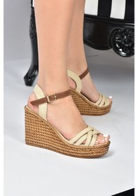 Resim Fox Shoes Bej Keten Dolgu Topuklu Kadın Ayakkabı K674194105 