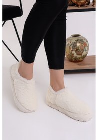 Resim Wordex Pwr Eb085 Kadın Peluş Kışlık Panduf Ev Botu Pofuduk Ev Ayakkabısı Ekru 