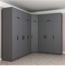 Resim Minar Kale 8 Kapaklı 4 Ç Köşe Dolap + Yüklük Antrasit 235cm 