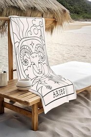 Resim Dijital Baskı Plaj Deniz Havlusu Koç Burcu Desenli Peştamal HVL0041 