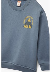 Resim Koton Erkek Bebek Baskı Detaylı Bisiklet Yaka Uzun Kollu Şardonlu Sweatshirt Mavi 