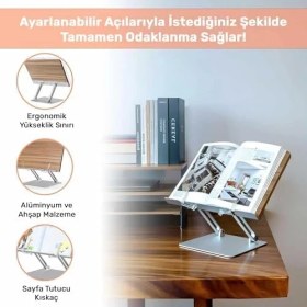 Resim Storemax Npo STD002 Okuma Açısı Ayarlı,kıskkaçlı Alüminyum&ahşap Kitap/tablet/notebook Standı Modern Rahle 