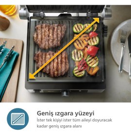 Resim Philips Ayarlanabilir Yükseklik Kademeli 2200W Elektrikli Izgara ve Tost Makinesi 180 Derece Açılır Çıkarılabilir Yapışmaz Plakalı Akıllı Tasarım 