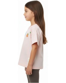 Resim Toontoy Kids Toontoy Kız Çocuk Bisiklet Yaka Düşük Omuz Kısa Kollu Baskılı Tişört 25005 Pudra 