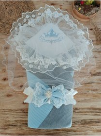 Resim Triko Przm Haki Bebek Kundağı Unisex Bebek Dış Kundak Battaniyesi Hastane Çıkışı Kundak Battaniye Mavi 