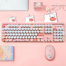 Resim Microcase Mofii Ayıcık Desenli Kablosuz Renkli Yuvarlak Tuşlu Klavye Mouse Set-AL4258 (Bej) 