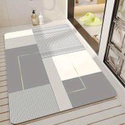 Resim 1 adet Geometrik Desenli Kaymaz Banyo Matı, PVC Malzeme, Dikdörtgen Şekil, Hızlı Kuruma, Hafif Lüks Minimalist Tasarım Banyo, Mutfak, Oturma Odası için - Dayanıklı ve Şık Ev Dekoru, Banyo Halısı 