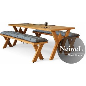 Resim Neiwel Linna Doğal Ahşap Banklı Toplantı Masasıı x 80 x 160 Açık Ceviz 