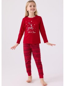 Resim Arnetta 3106 Garson Let İt Snow Kız Çocuk Kırmızı Uzun Kol Pijama Takım Kırmızı 