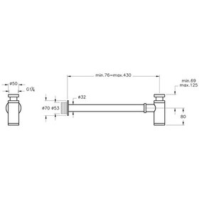 Resim Vitra Liquid A45124 Uzun Lavabo Sifonu, T Tipi, Krom 