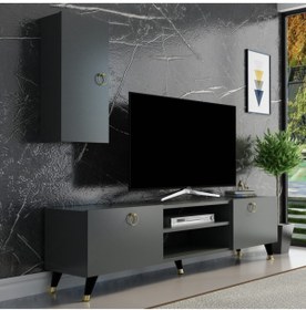 Resim NEWLİNE Dekormia Moon Gold Tv Ünitesi Antrasit 180 cm 