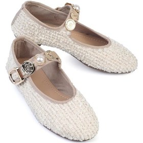 Resim Shoetek Monday Kadın Babet İncili Tokalı Dokumalı Hasır Beyaz Beyaz 