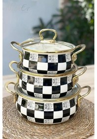 Resim Nishev Elite Class İtalyan Dama Model 3 Lü Emaye Güveç Tencere Seti 16/18/20 Cm 