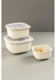 Resim Kare 3 Parça Vakumlu Sızdırmaz Hava Almaz Saklama Kabı Seti Gri 1800/1100/600 Ml gri 