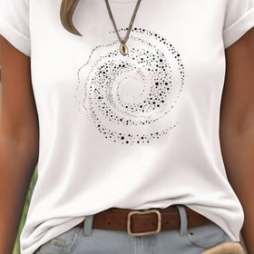 Resim Kadınlar İçin Mavi Turkuaz Kısa Kollu Tişört - Yumuşak Esnek Günlük Üst, Siyah Beyaz Spiral Desenli Rahat Fit Sezonluk Bluz, Çamaşır Makinesinde El ile yıkamaya Uygun Plaj ve Gündelik Giysiler için (Non-), Kadınlar İçin Tişörtler, Kadınlar İçin Tişörtler, Bayan Üstler ve Bluzlar, Kadın Üst Giyim ve Bluzlar, Öğretmen Tişörtleri, Bayanlar için T-Shirtler, Grafikli Tişörtler Kadın, Kadın Plus Beden Giyim, Kıvrak Plus Beden Kadın Giyim, Tişörtler, Kadın Tişört, Bridgerton Partisi 