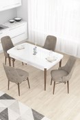 Resim Canisa Concept Taç Serisi Açılabilir Mutfak Masası Takımı 80x132 Beyaz Ceviz Masa 4 Cappucino Sandalye 