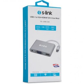 Resim S-link SL-USB-C58 USB3.1 Metal to VGA+HDMI4K-2K+3. 