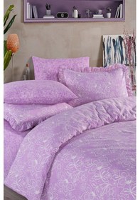 Resim Lotus Serisi Fırfırlı Çift Kişilik 6 Parça Nevresim Takımı--76 Açık Mor 
