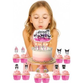 Resim Kuromi Cake Topper Set Pasta Seti 20 Kürdan 25 Kek Kalıbı 1 Pasta Üstü Büyük Doğum Günü Pasta Süsü +3 