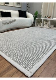 Resim Saraz Halı Kumaş Bordür Gri Bukle Antrasit Bordür Halı Salon Koridor Mutfak Çocuk Odası Halısı Kilim S267 Gri-krem Gri - Krem 